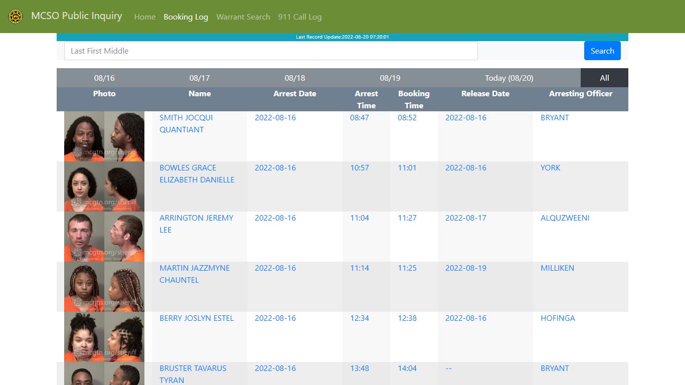 MCSO Public Inquiry: Booking Log - api.mcgtn.org